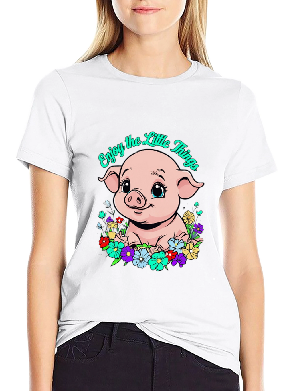 Cute Piglet Enjoy the Little Things Graphic T-Shirt