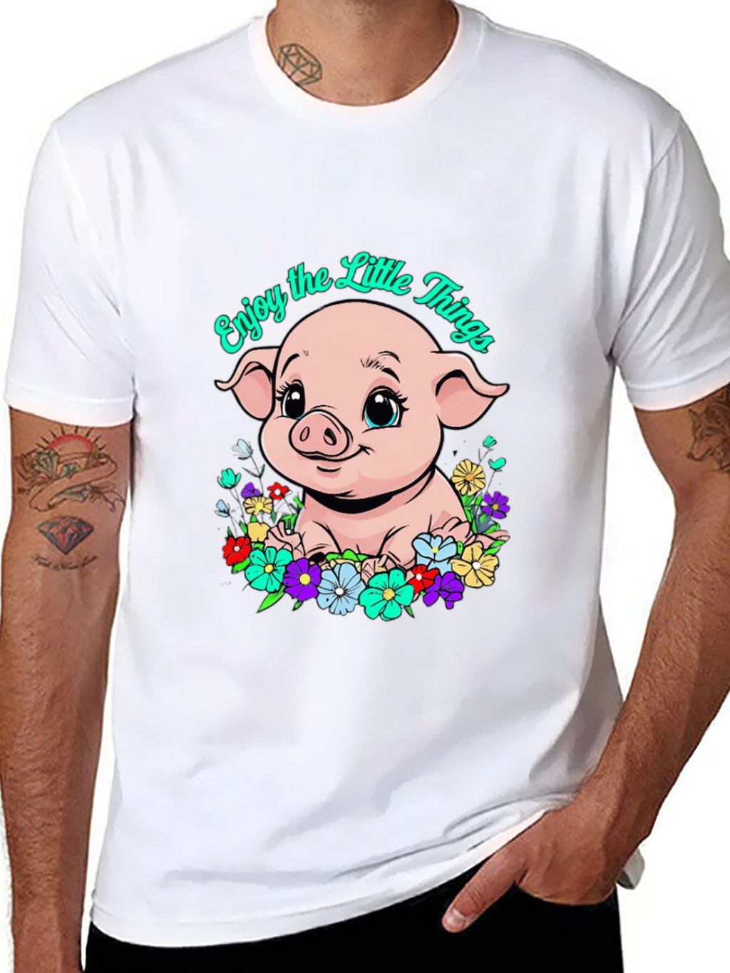 Cute Piglet Enjoy the Little Things Graphic T-Shirt