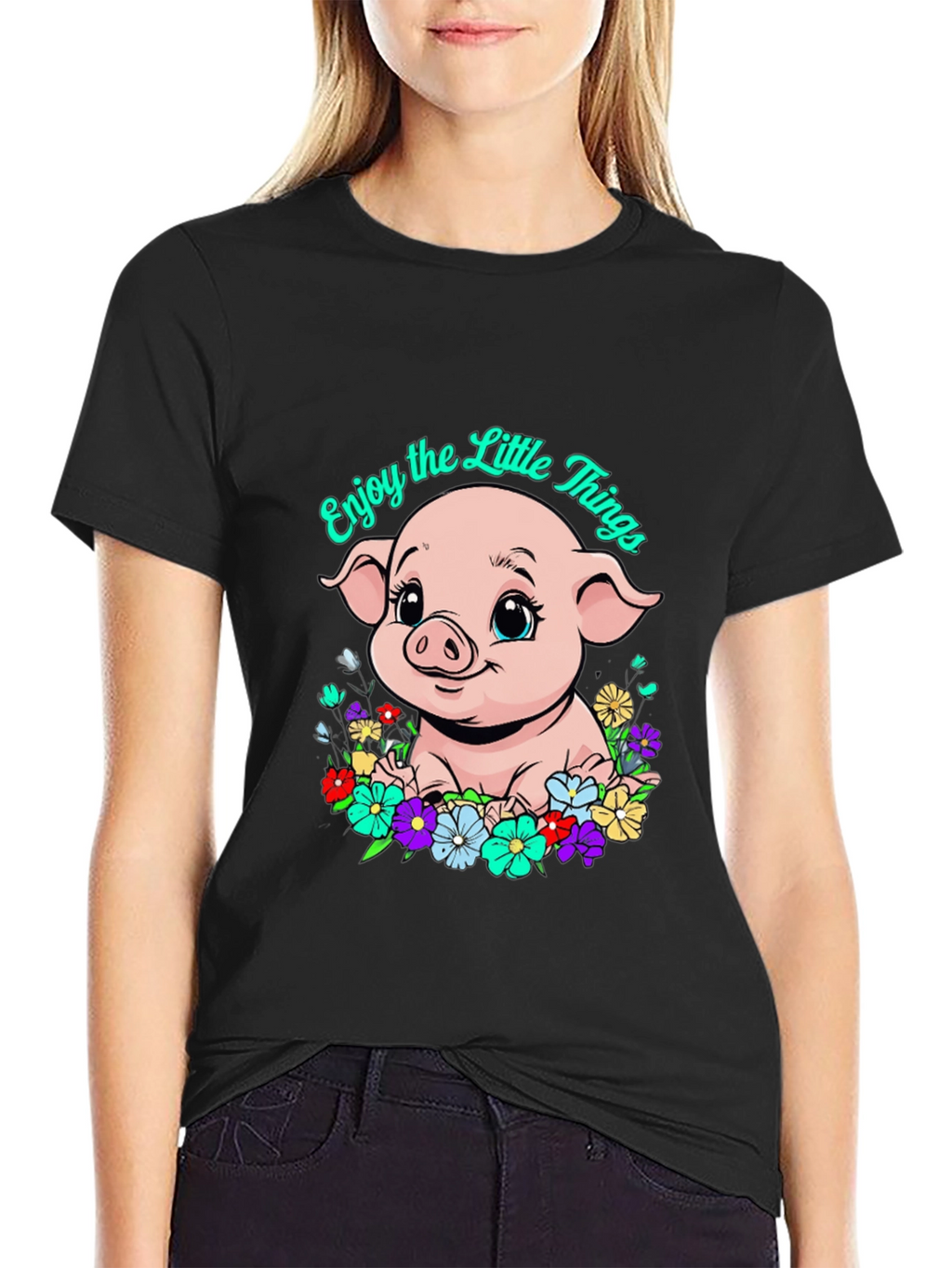 Cute Piglet Enjoy the Little Things Graphic T-Shirt