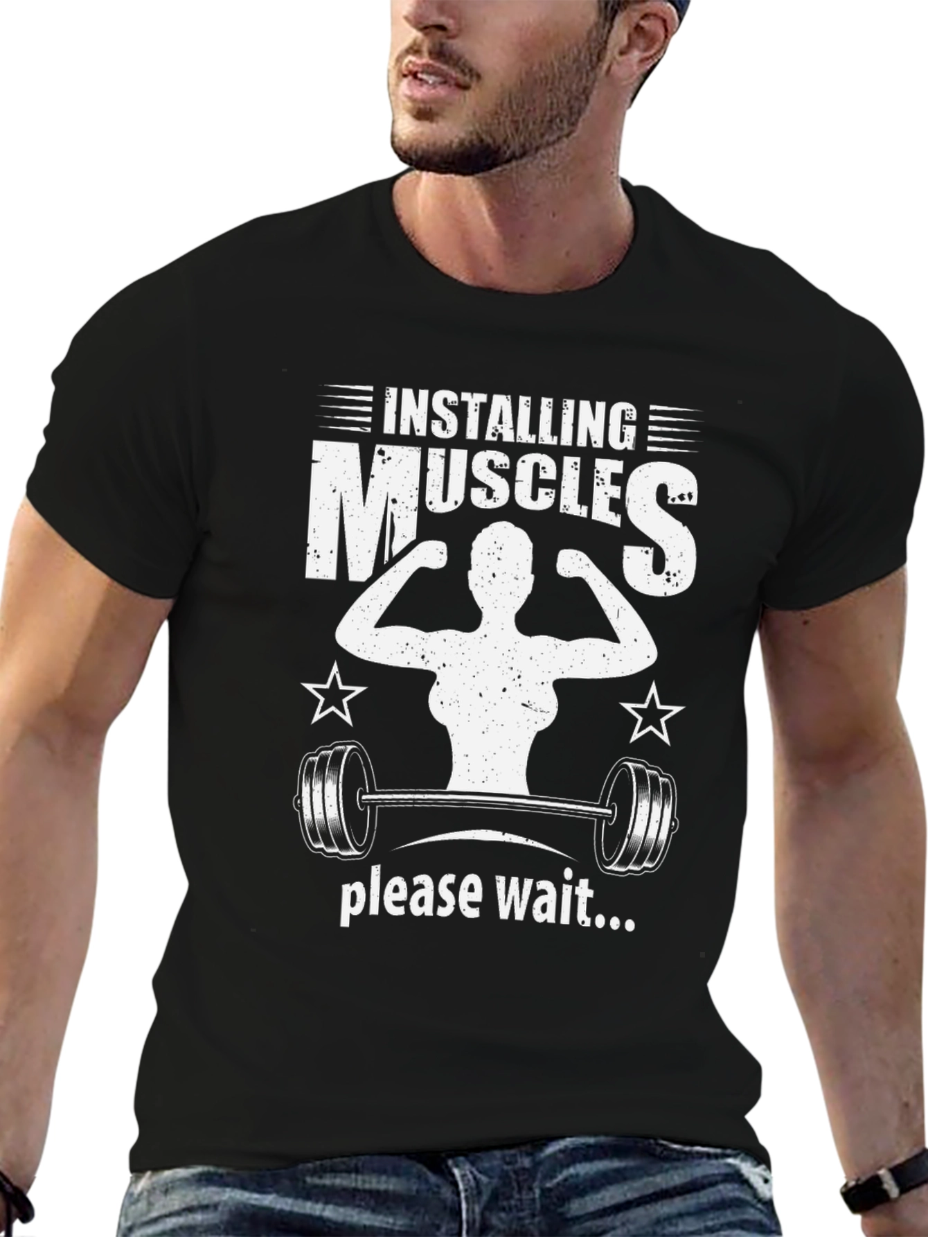 Installing Muscles Black Graphic T-Shirt