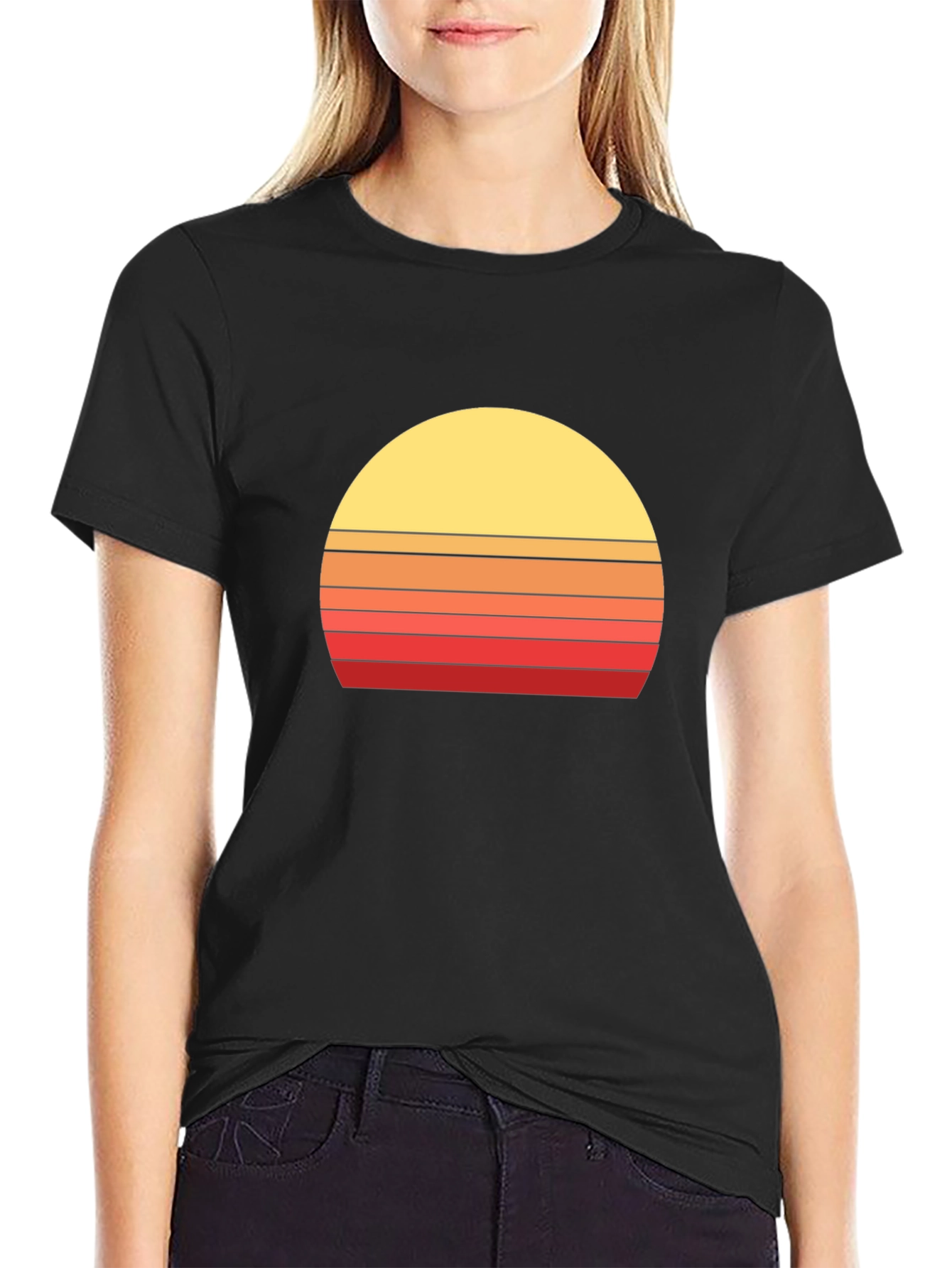 Retro Sunset Graphic Tee - Vintage Style Black T-Shirt