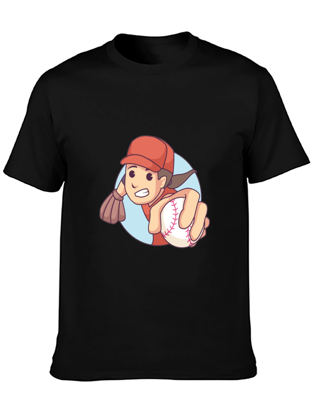 Cartoon Baseball Player Graphic T-Shirt