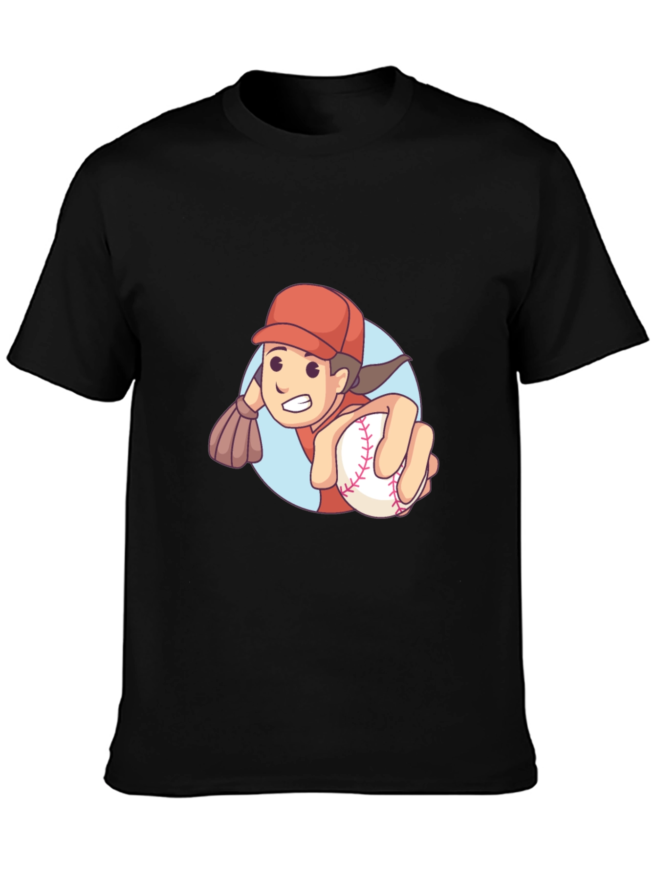 Cartoon Baseball Player Graphic T-Shirt