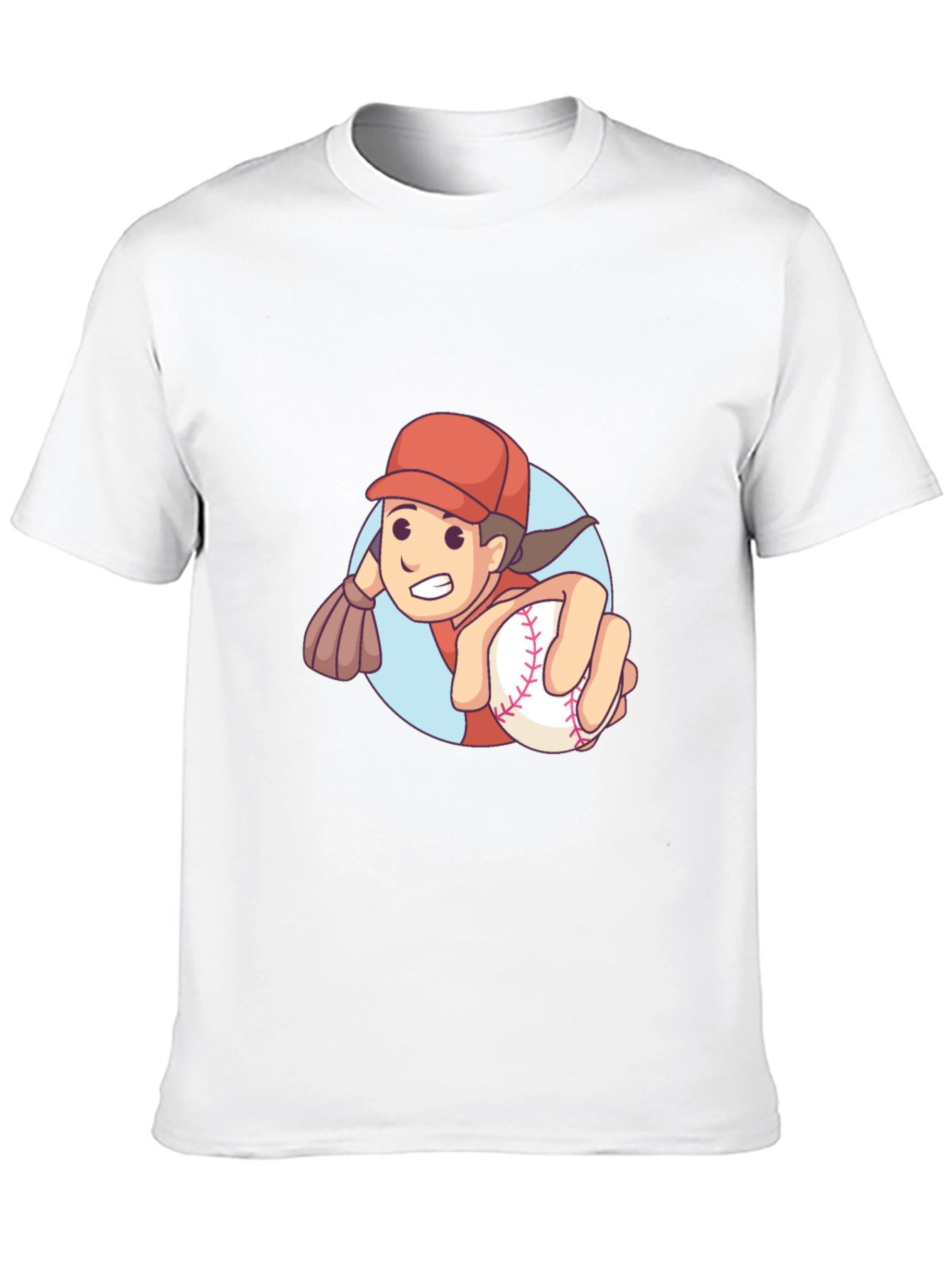 Cartoon Baseball Player Graphic T-Shirt