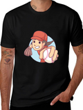 Cartoon Baseball Player Graphic T-Shirt