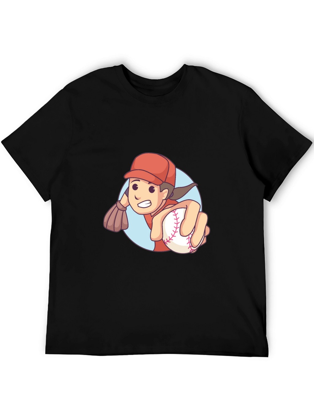 Cartoon Baseball Player Graphic T-Shirt