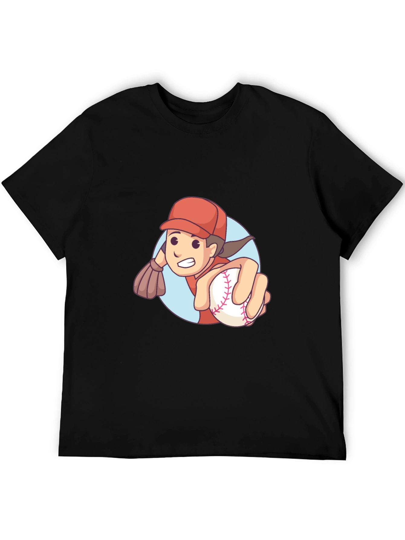 Cartoon Baseball Player Graphic T-Shirt