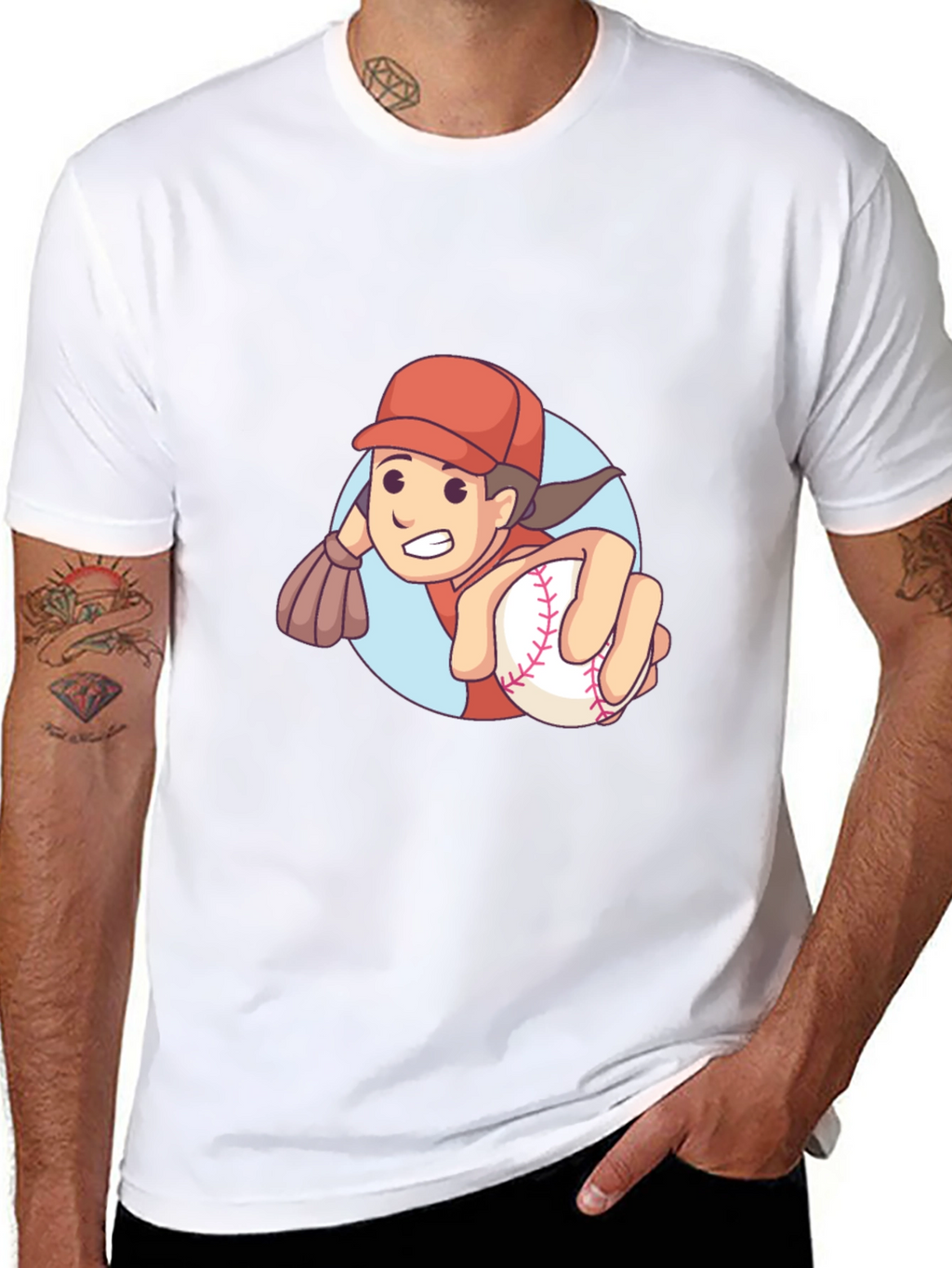 Cartoon Baseball Player Graphic T-Shirt