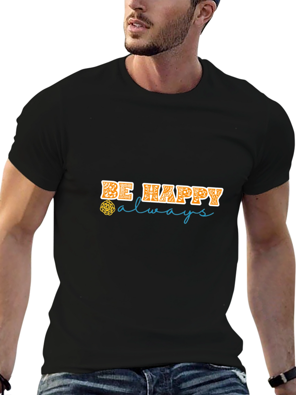 Be Happy Always Black Graphic Tee