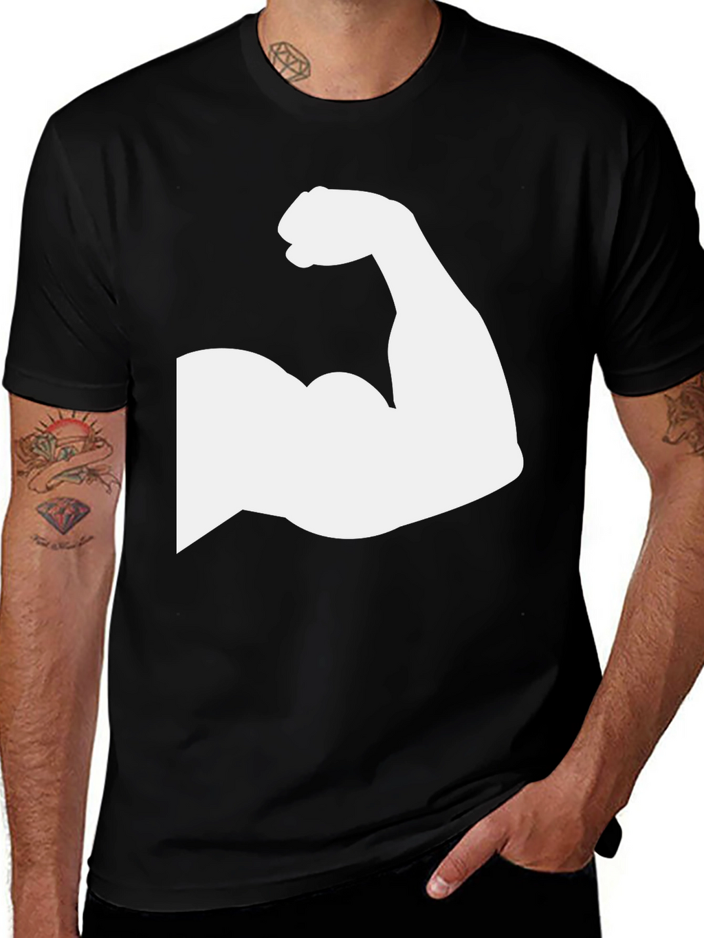Muscle Arm Graphic Tee - Black Cotton T-Shirt