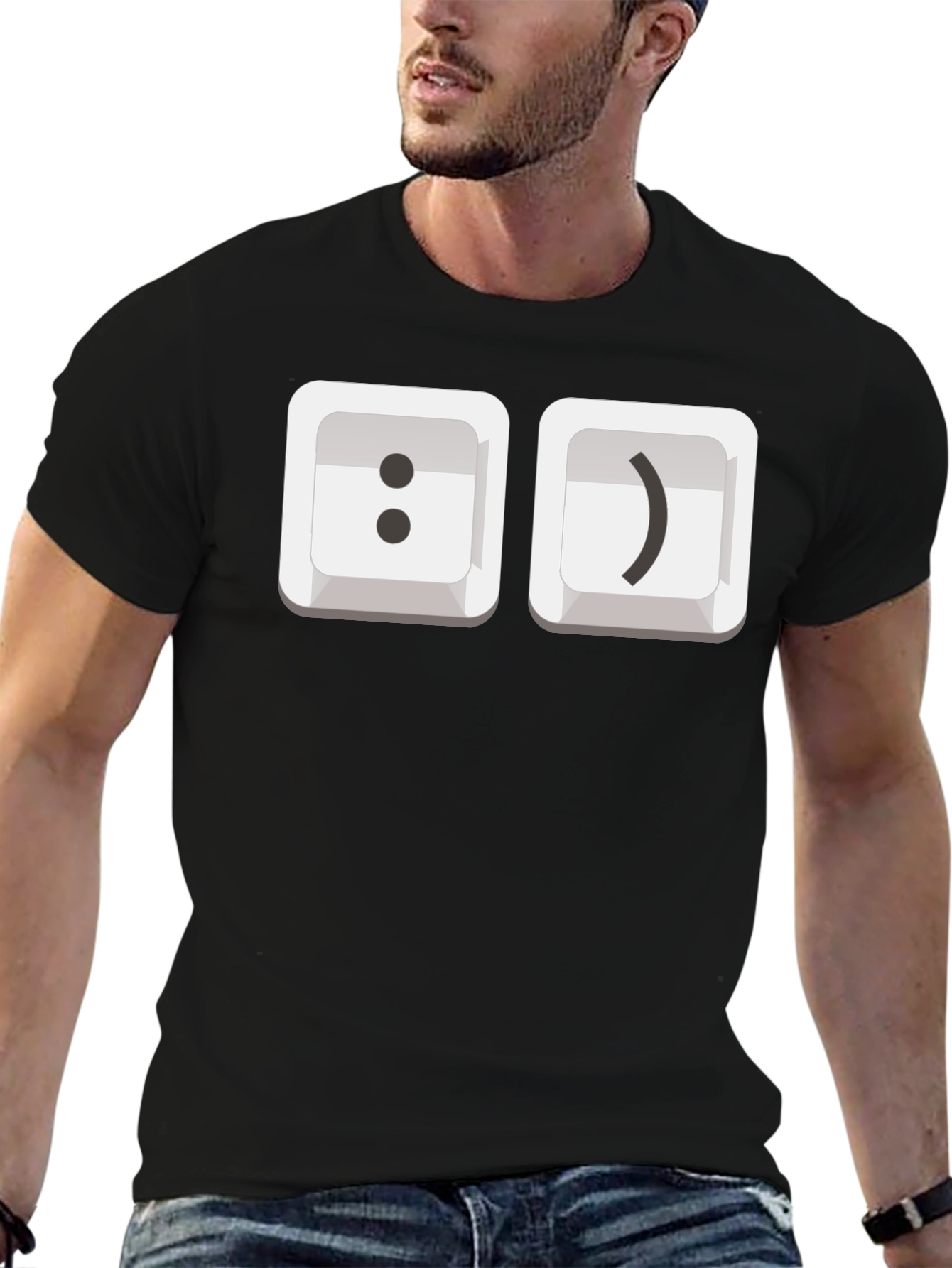 Black T-Shirt with Smiley Face Keyboard Keys