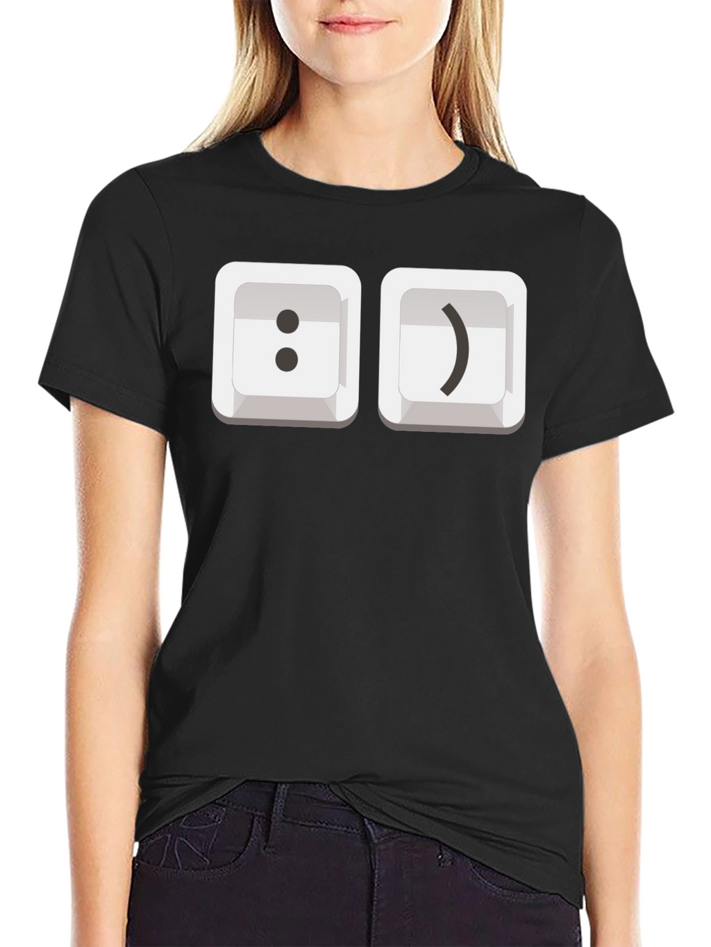 Black T-Shirt with Smiley Face Keyboard Keys