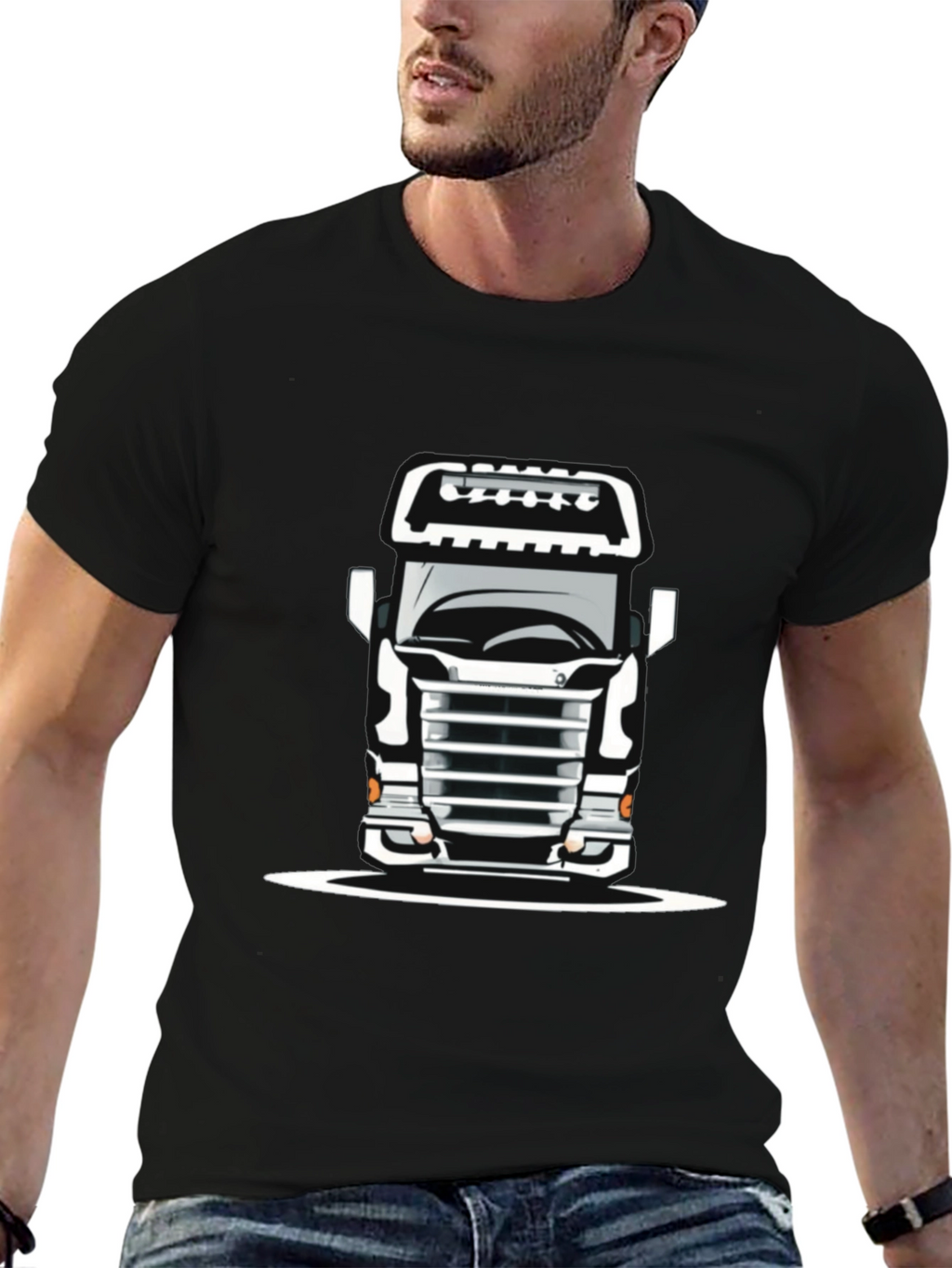Truck Graphic Tee - Bold Black Cotton T-Shirt