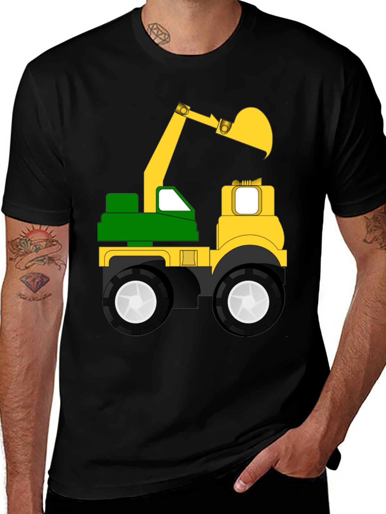 Kids Excavator Truck Graphic Tee - Black