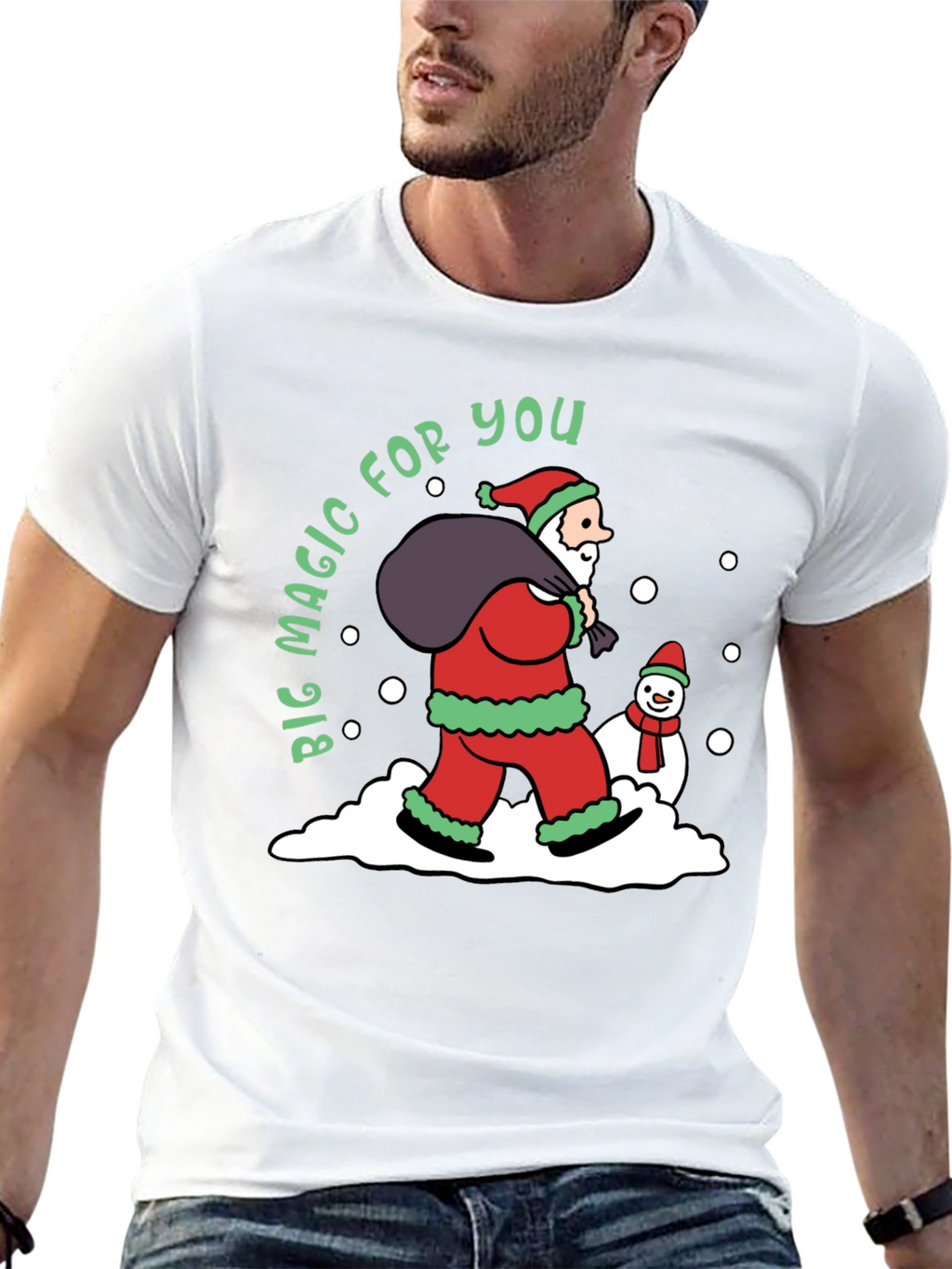 Christmas Magic T-Shirt Santa Claus & Snowman