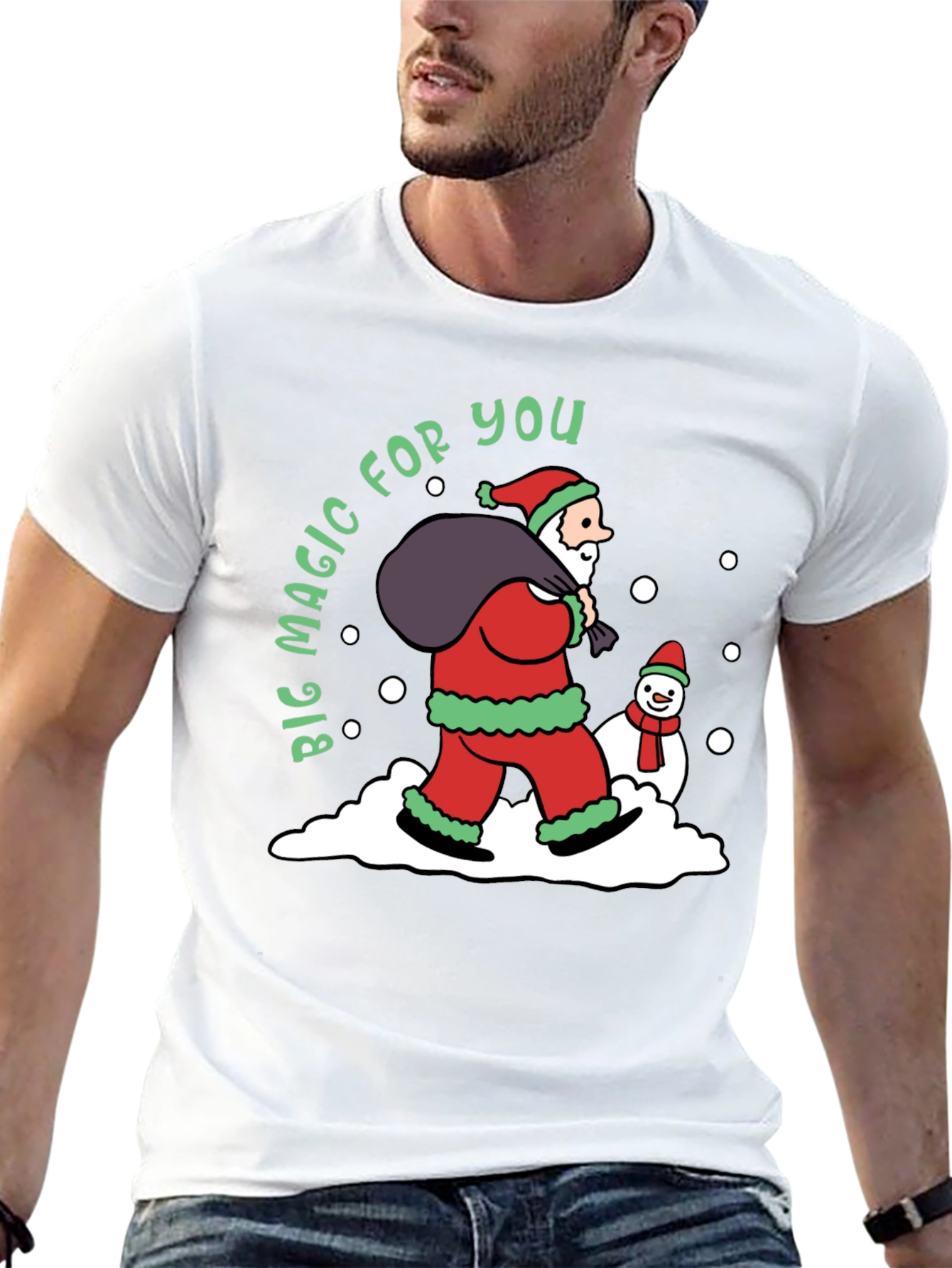 Christmas Magic T-Shirt Santa Claus & Snowman