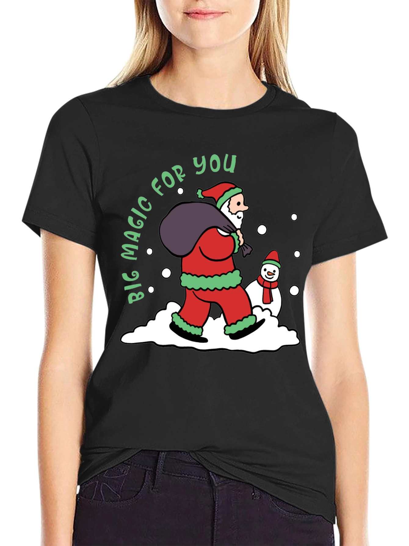 Christmas Magic T-Shirt Santa Claus & Snowman