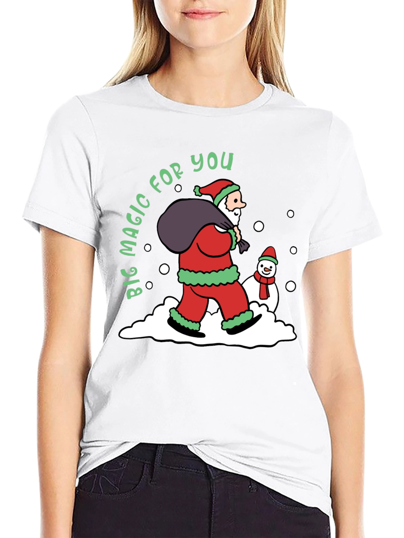 Christmas Magic T-Shirt Santa Claus & Snowman