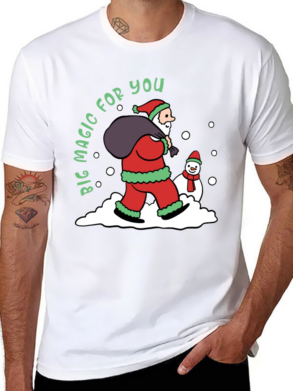 Christmas Magic T-Shirt Santa Claus & Snowman
