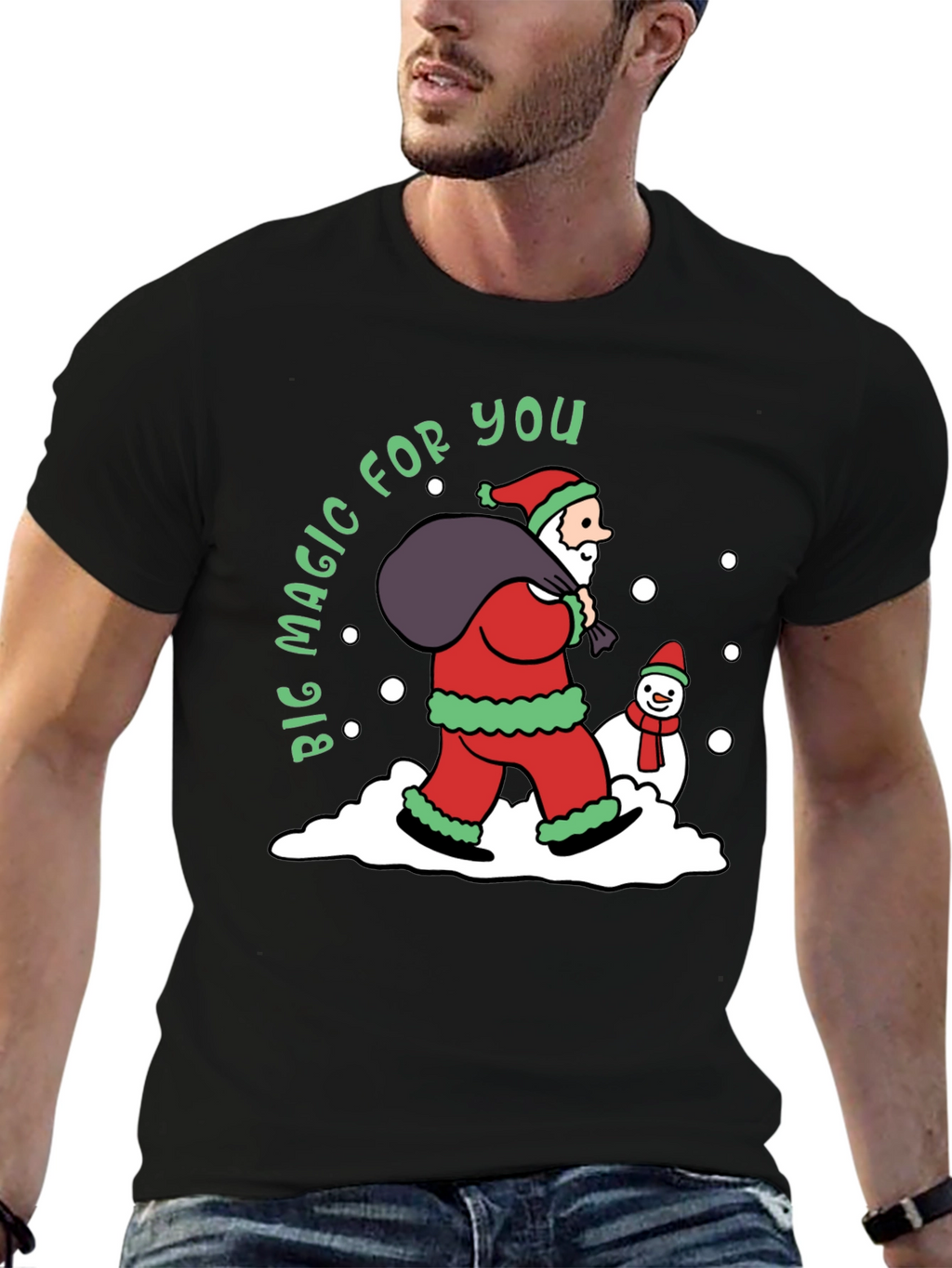 Christmas Magic T-Shirt Santa Claus & Snowman