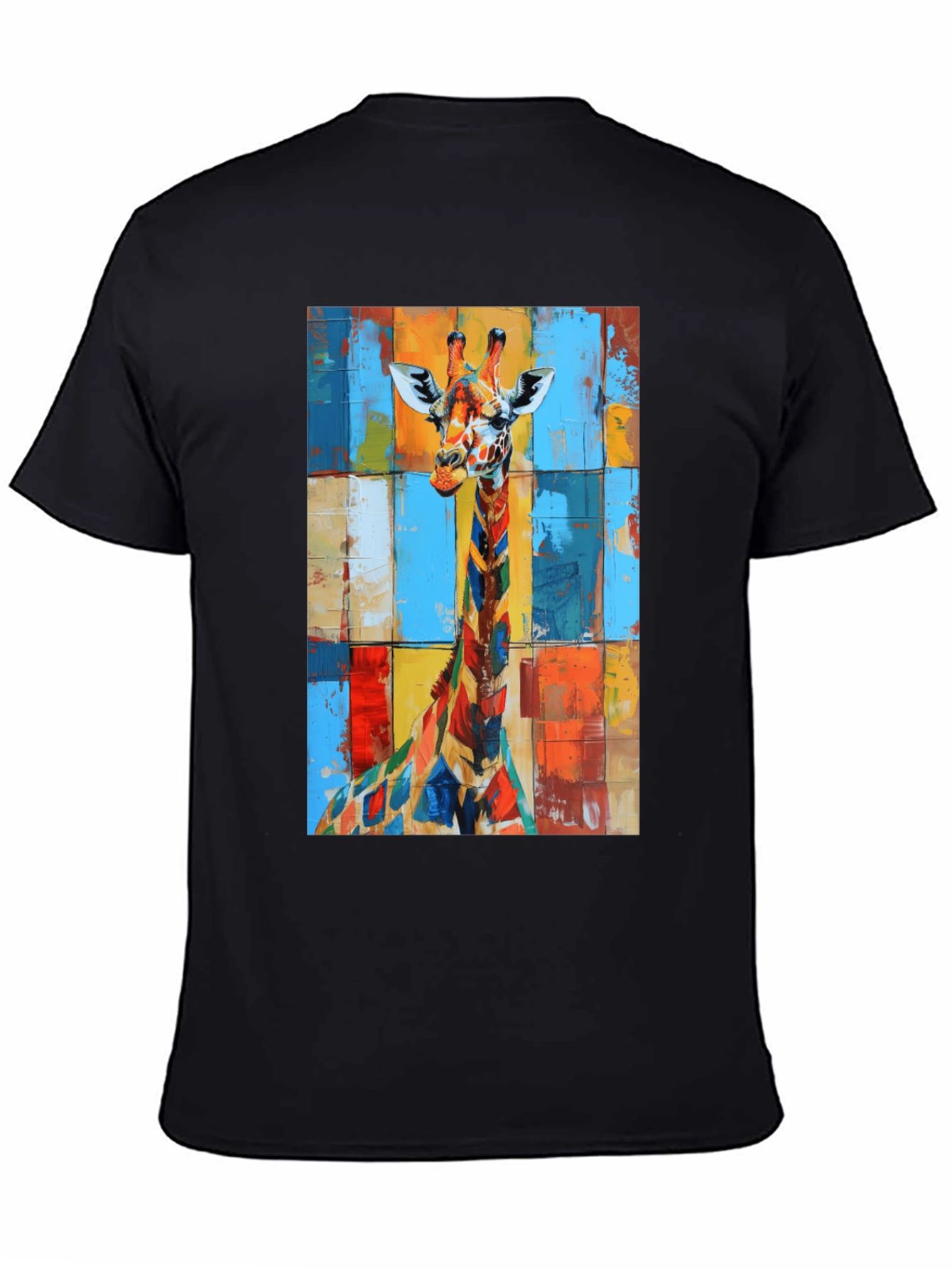 Colorful Giraffe Art Black T-Shirt