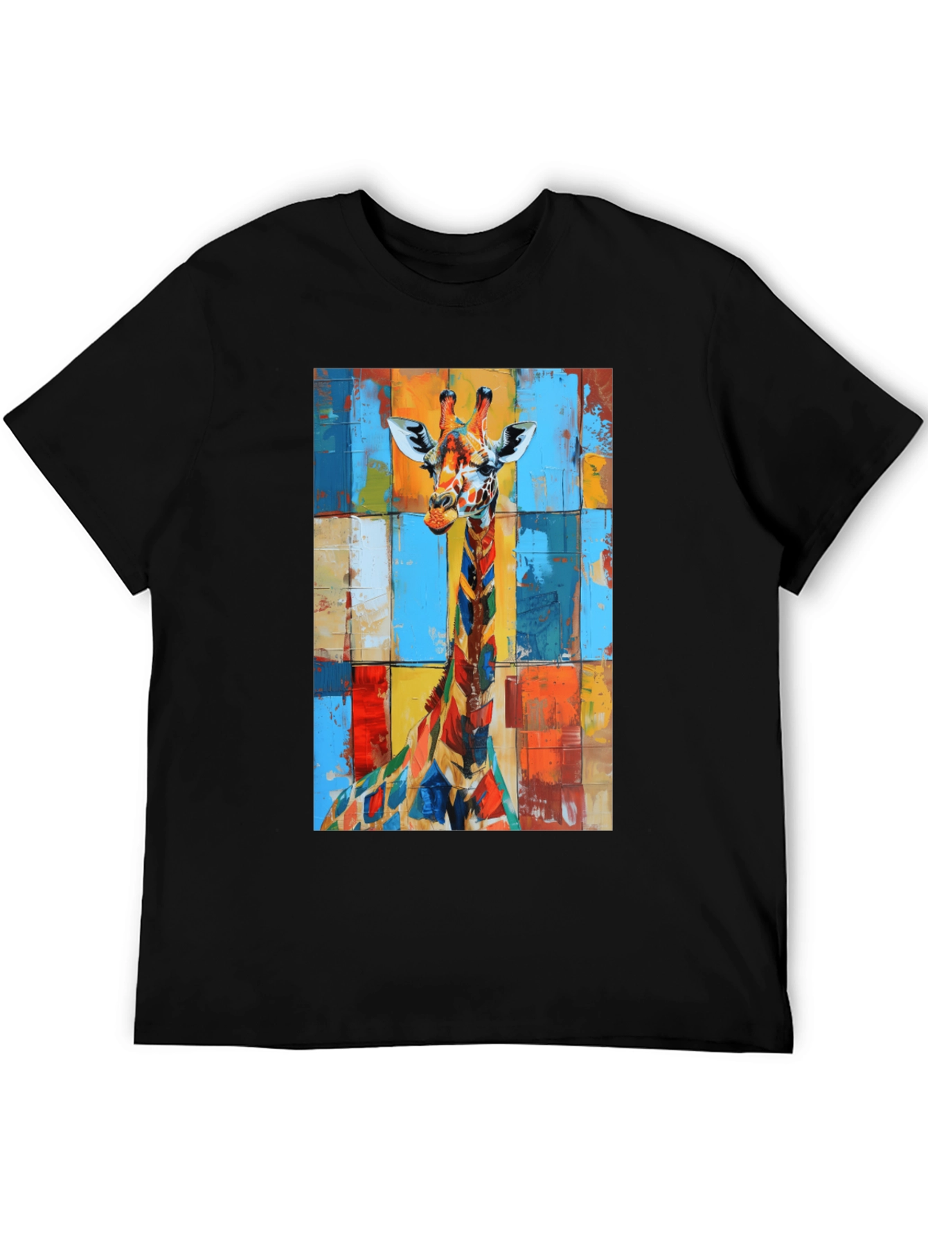 Colorful Giraffe Art Black T-Shirt