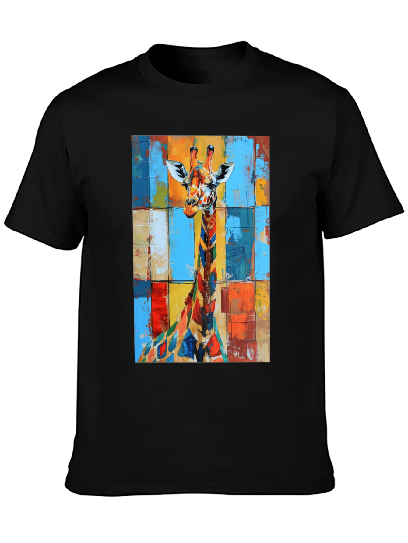 Colorful Giraffe Art Black T-Shirt