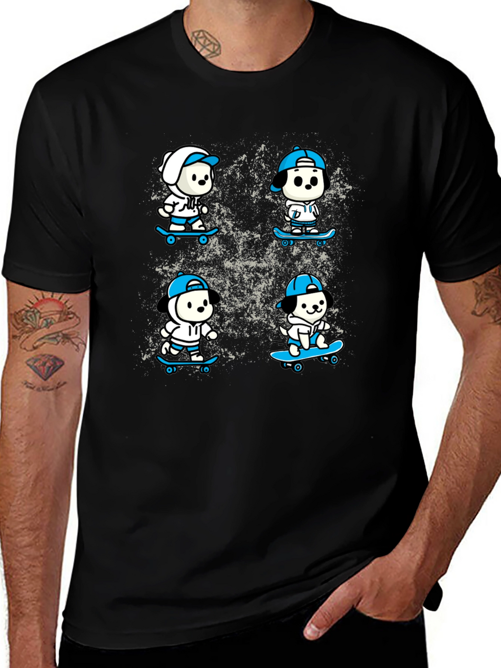 Cool Skateboard Dog T-Shirt - Black