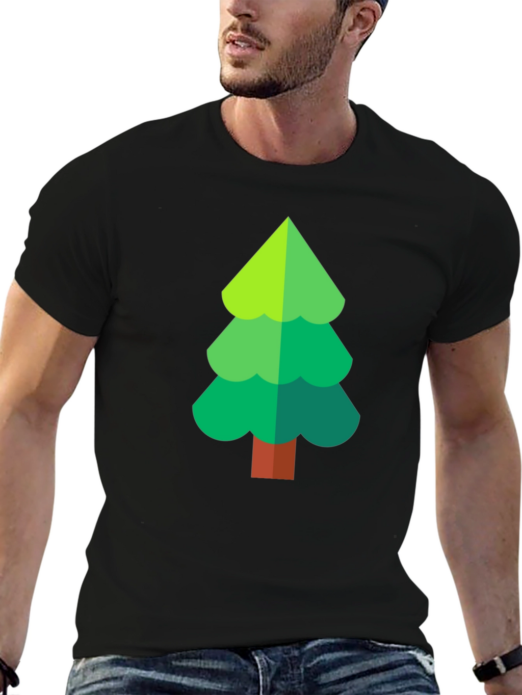 Green Tree Graphic Black T-Shirt