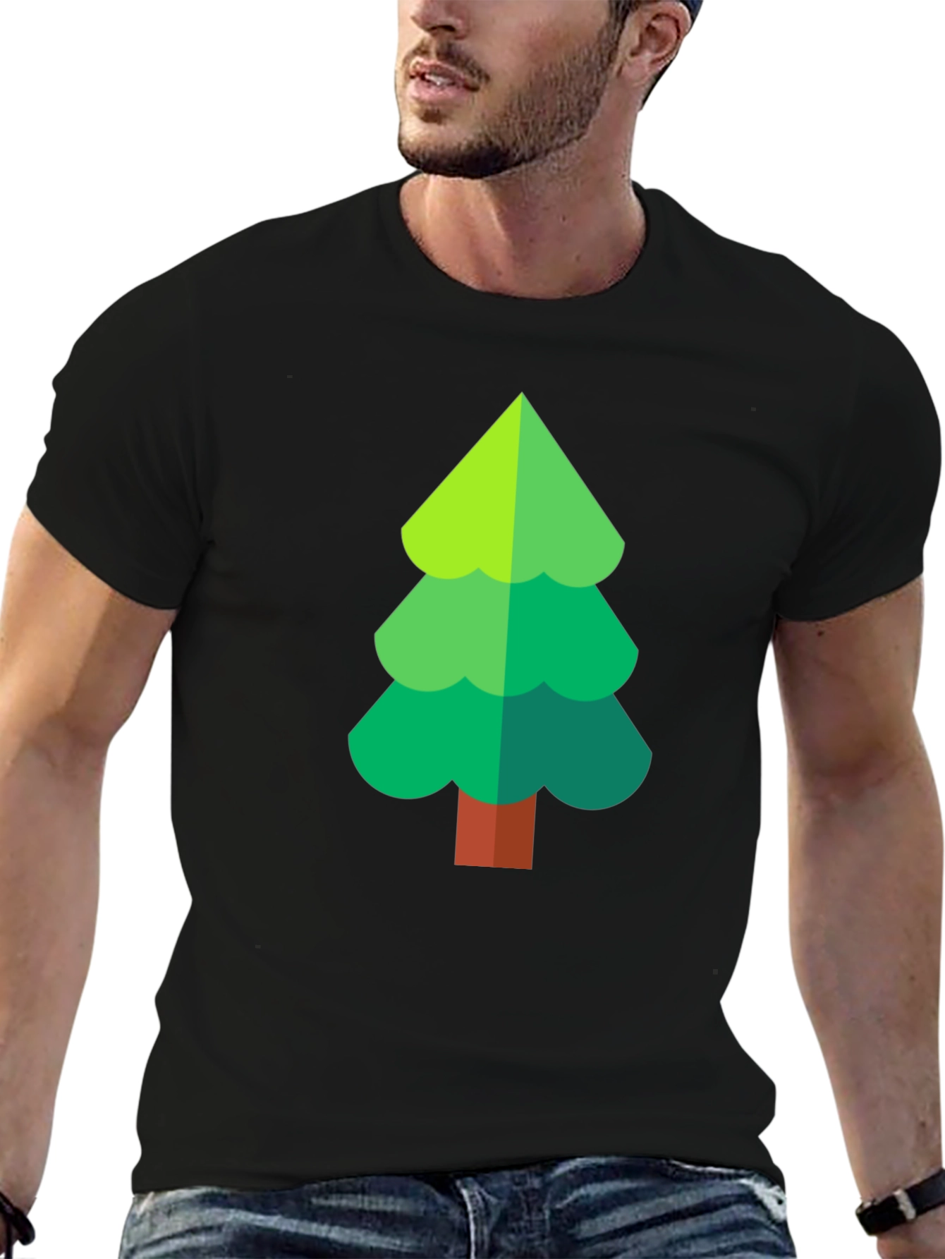 Green Tree Graphic Black T-Shirt