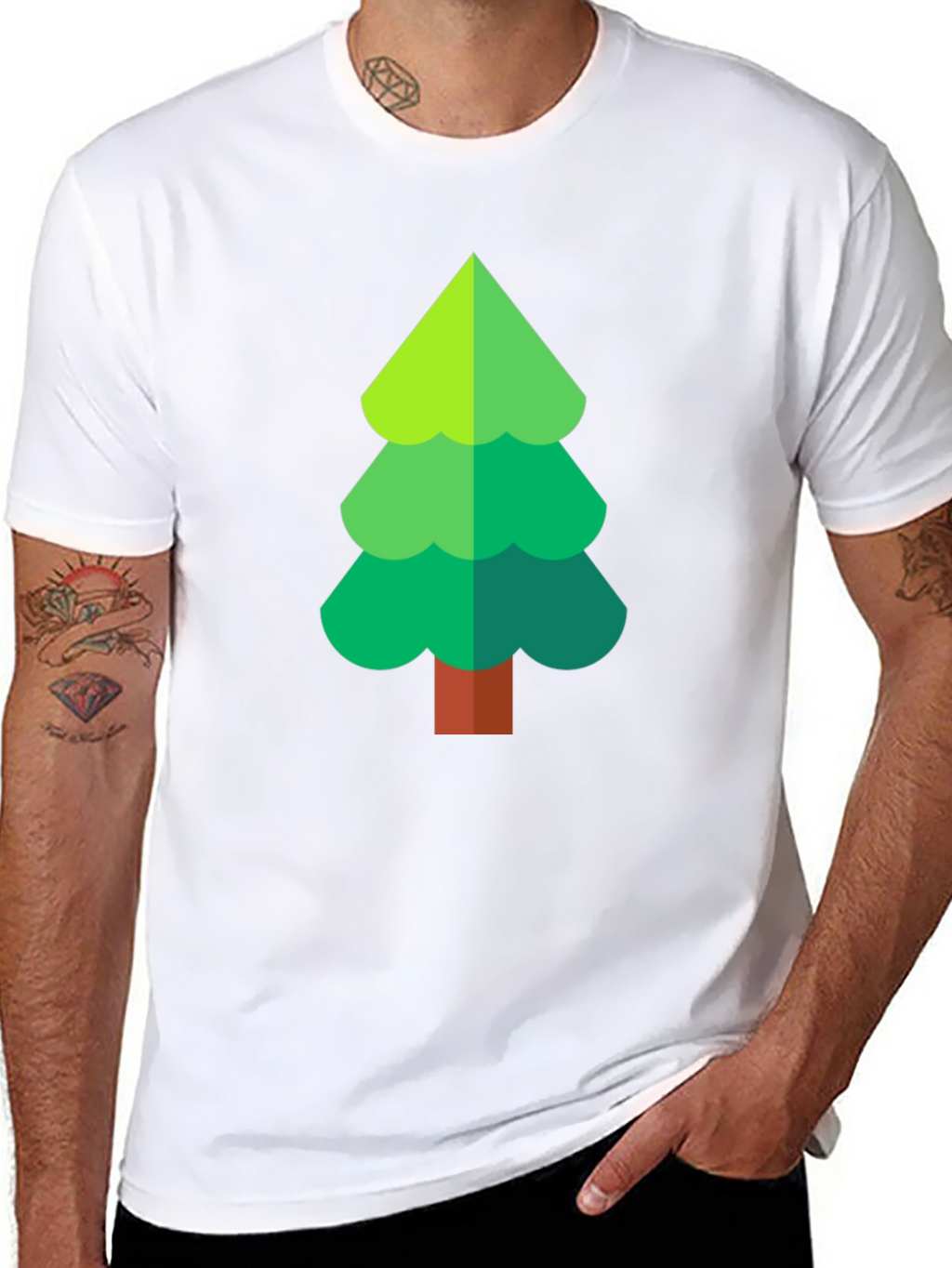 Green Tree Graphic Black T-Shirt
