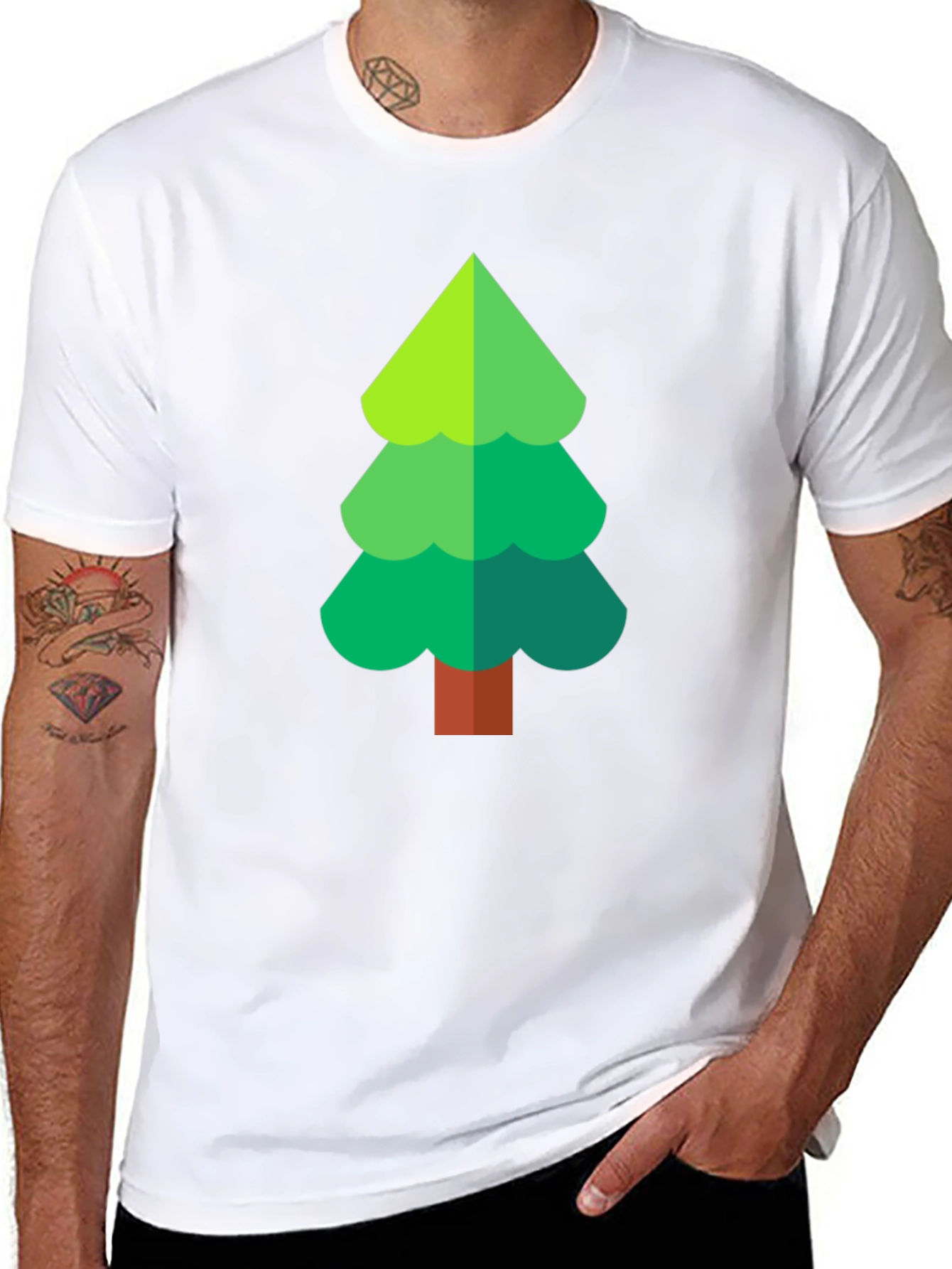 Green Tree Graphic Black T-Shirt