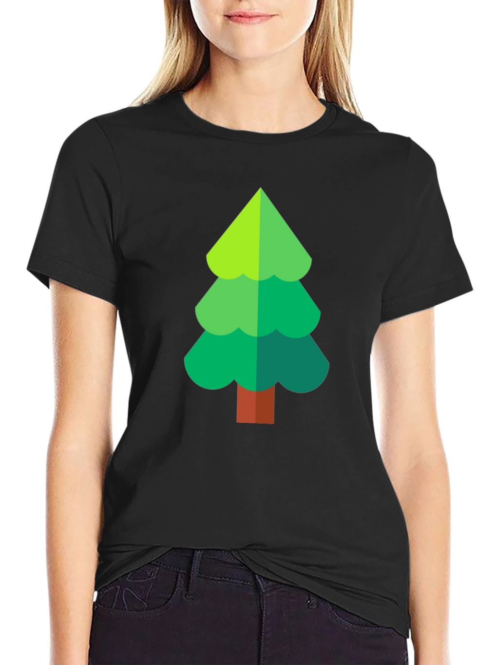 Green Tree Graphic Black T-Shirt
