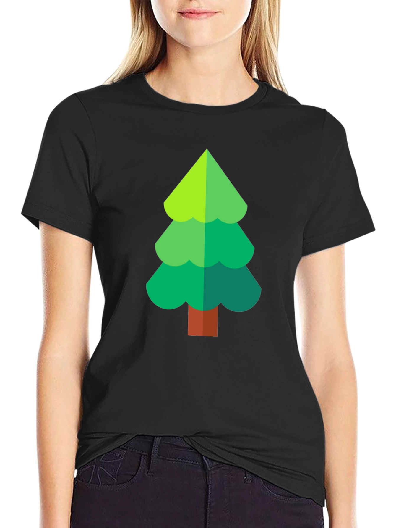 Green Tree Graphic Black T-Shirt