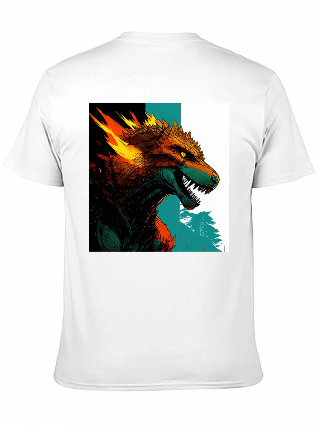 Fiery Wolf Graphic Print Black T-Shirt
