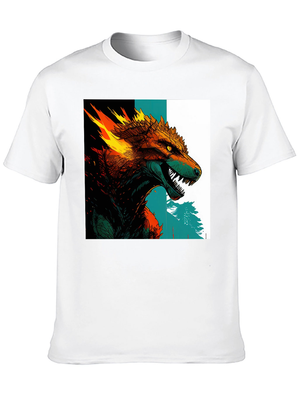 Fiery Wolf Graphic Print Black T-Shirt