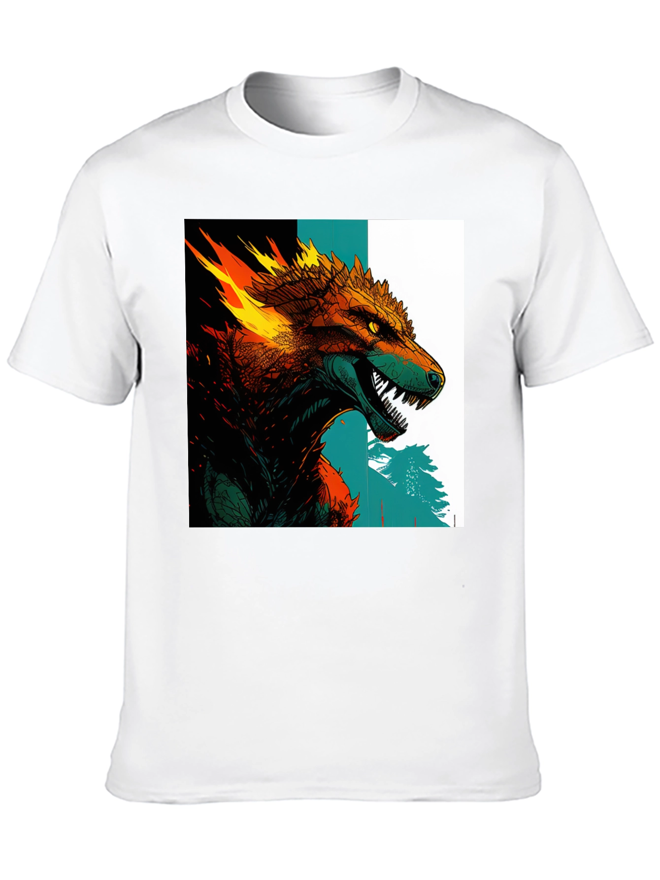 Fiery Wolf Graphic Print Black T-Shirt