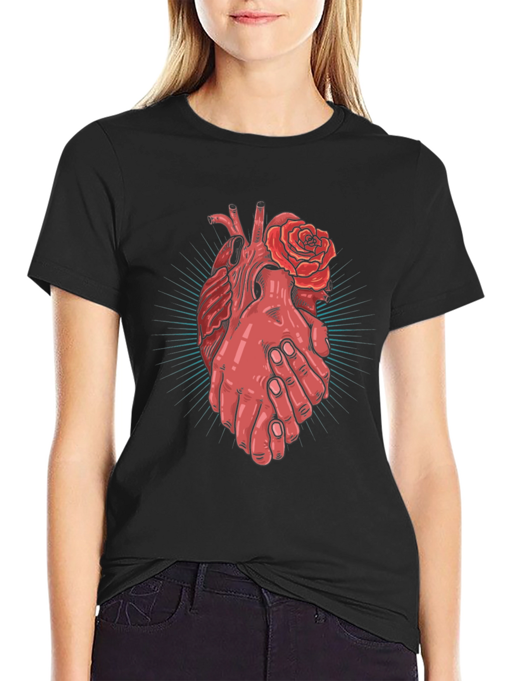 Heart and Hands Graphic Tee - Stylish Cotton Blend