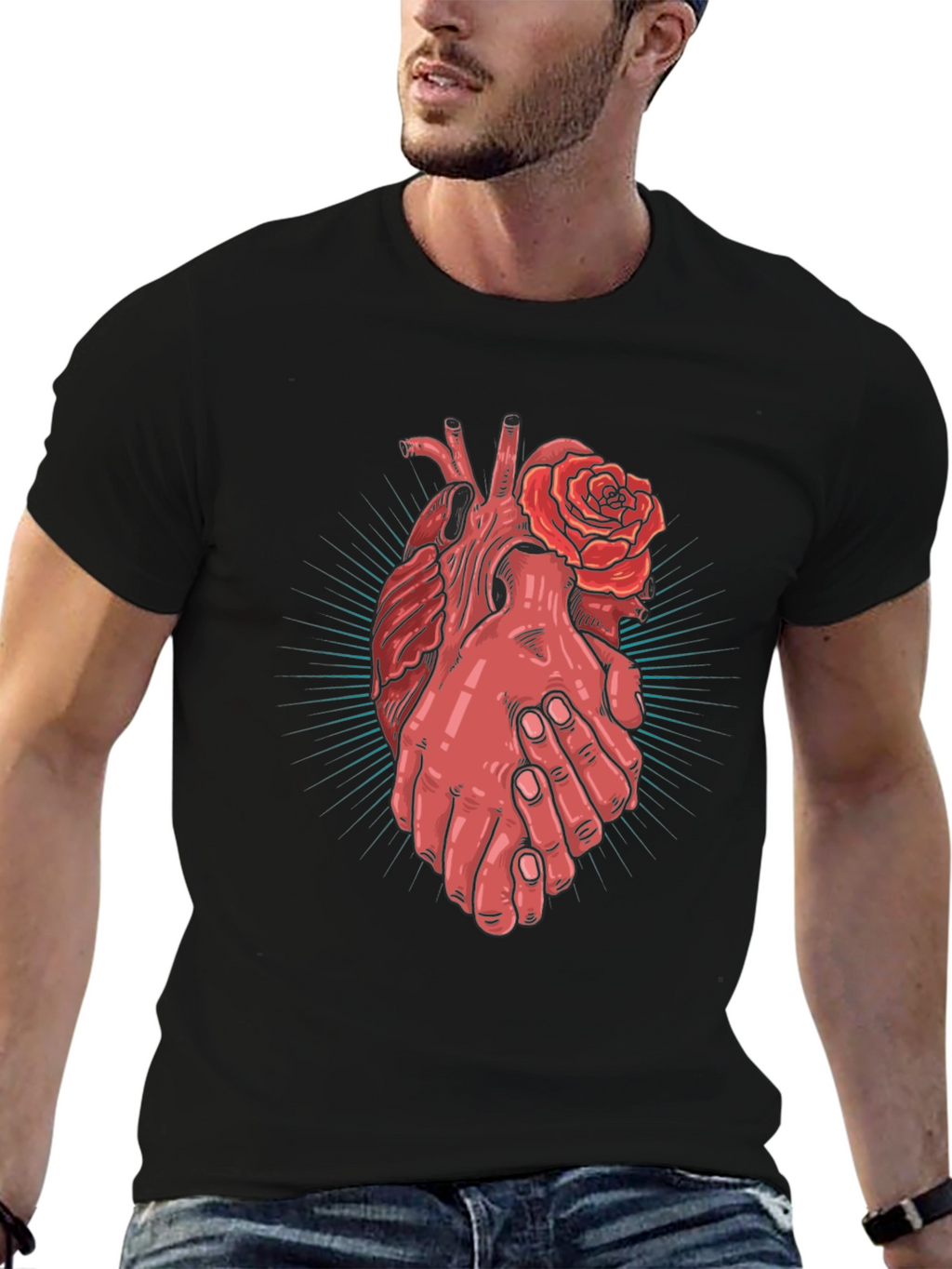 Heart and Hands Graphic Tee - Stylish Cotton Blend