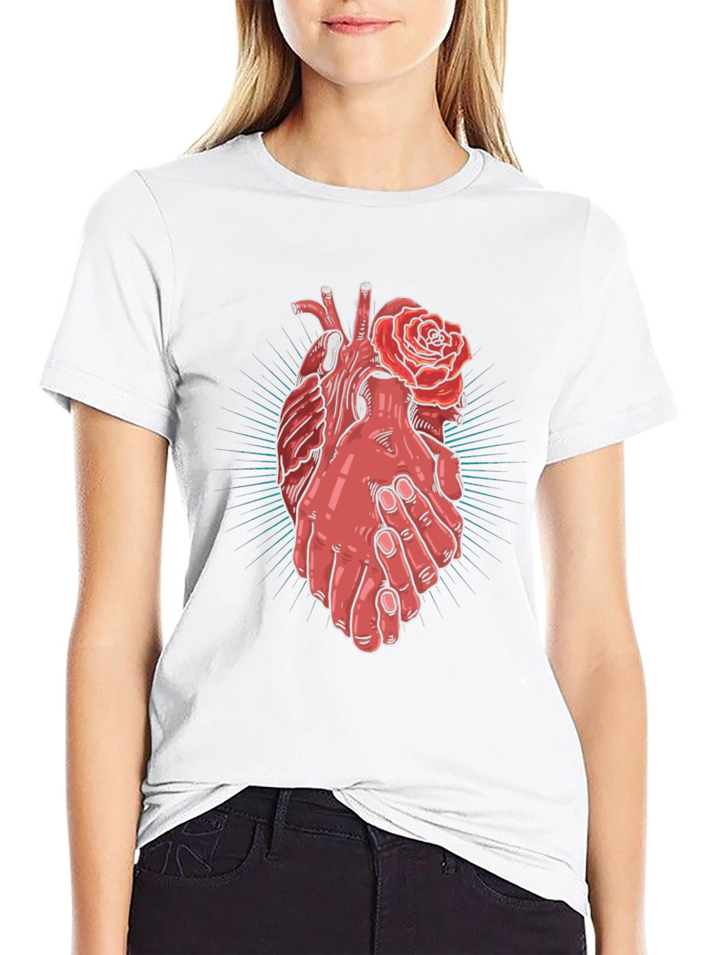 Heart and Hands Graphic Tee - Stylish Cotton Blend
