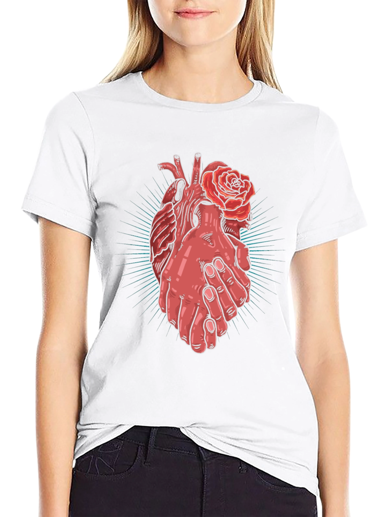 Heart and Hands Graphic Tee - Stylish Cotton Blend