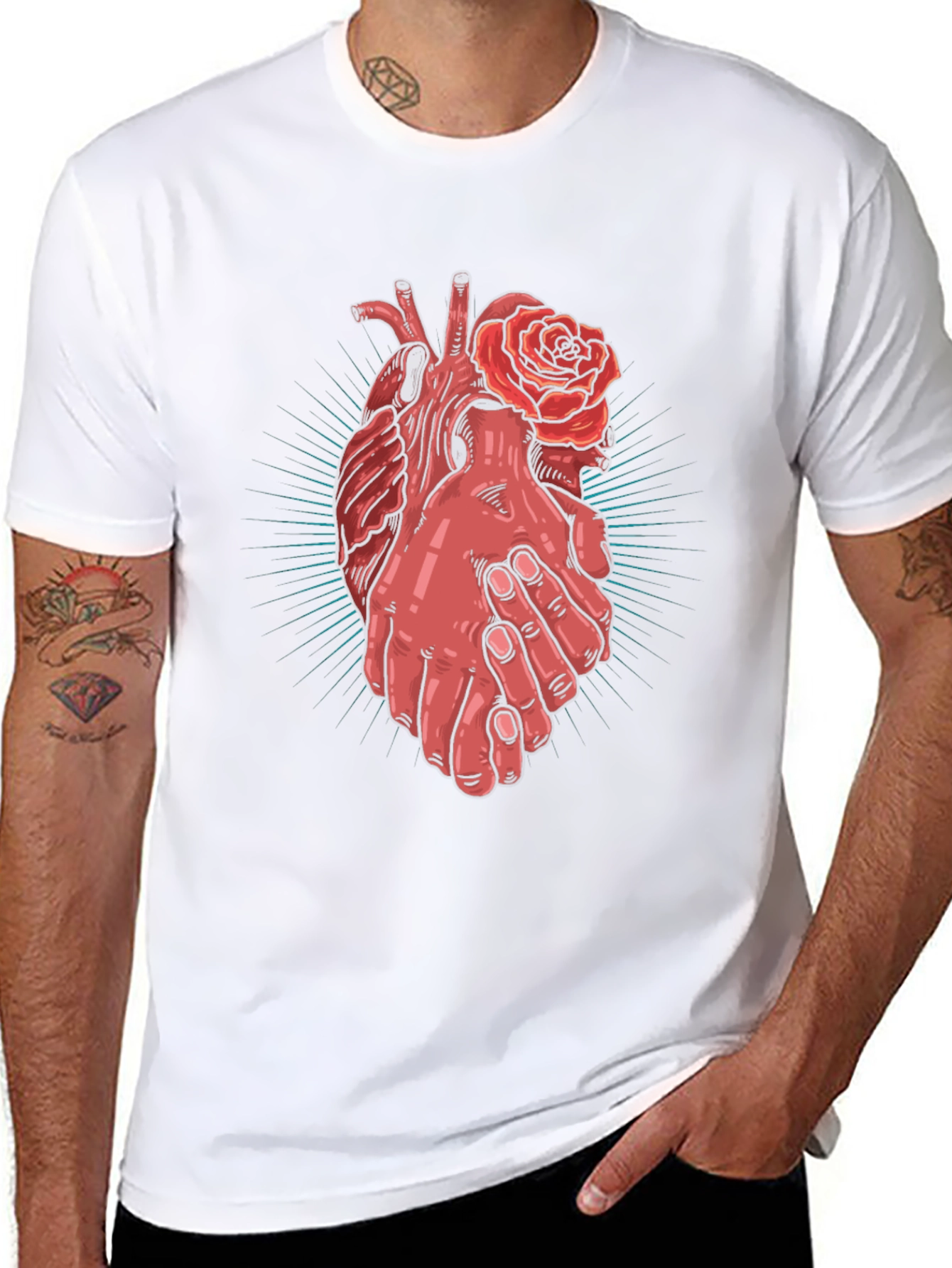 Heart and Hands Graphic Tee - Stylish Cotton Blend