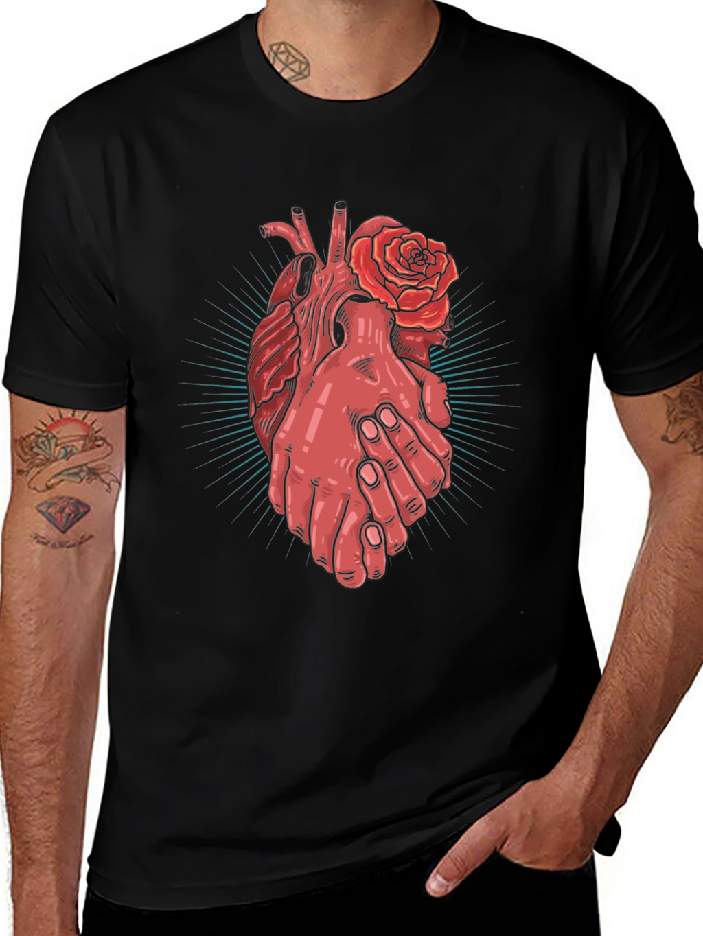 Heart and Hands Graphic Tee - Stylish Cotton Blend