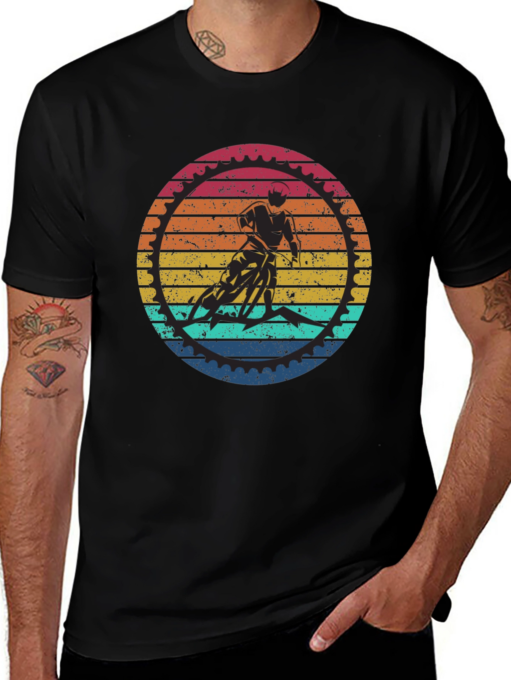 Retro Cycling Graphic T-Shirt - Black