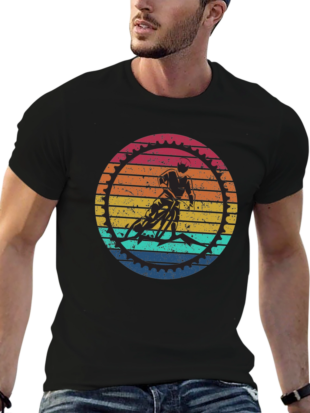 Retro Cycling Graphic T-Shirt - Black