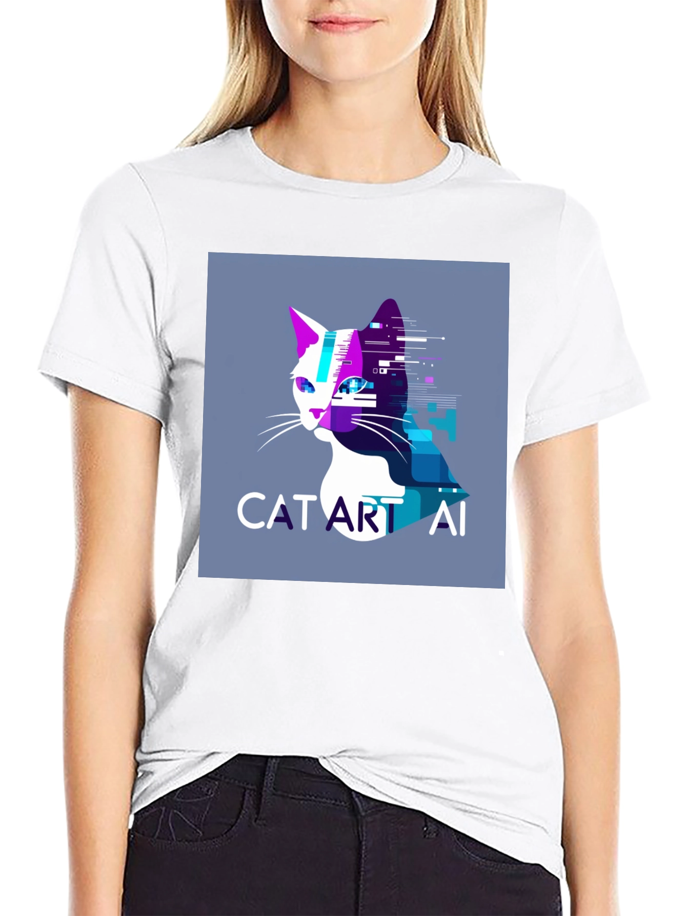 Cat Art AI Graphic Black T-Shirt