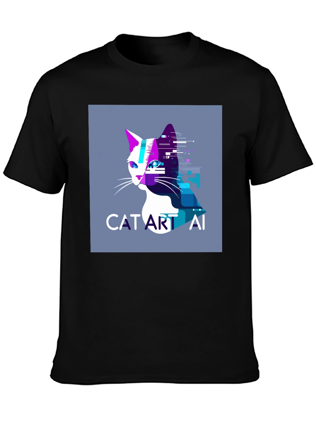 Cat Art AI Graphic Black T-Shirt
