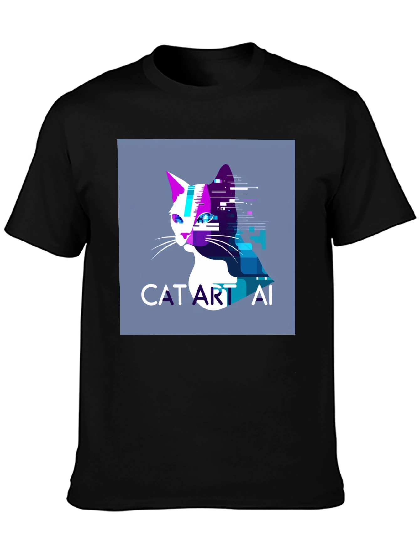 Cat Art AI Graphic Black T-Shirt