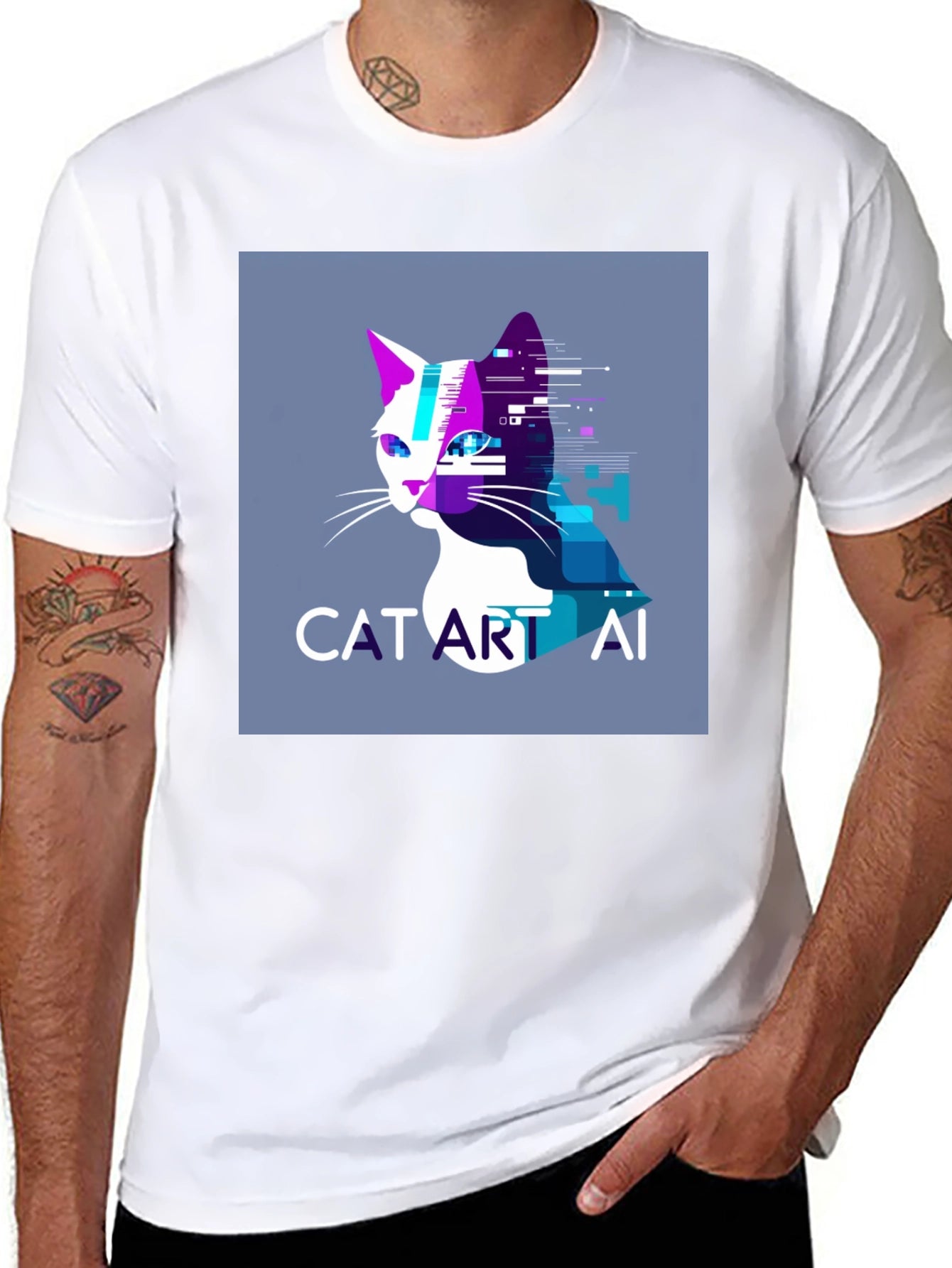 Cat Art AI Graphic Black T-Shirt