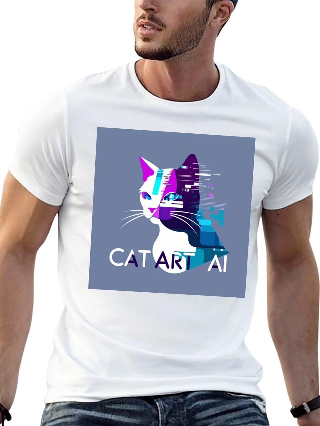 Cat Art AI Graphic Black T-Shirt